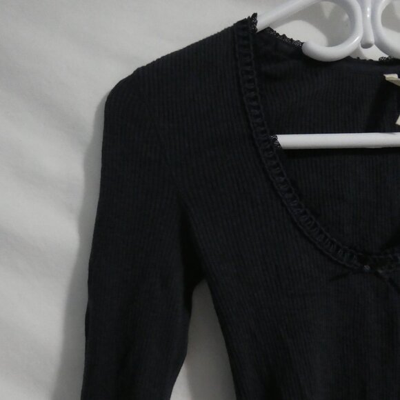 LEVI'S - San Francisco | medium | Navy Long Sleeve Ribbed Mini Dress | Lace Neck - Picture 3 of 14